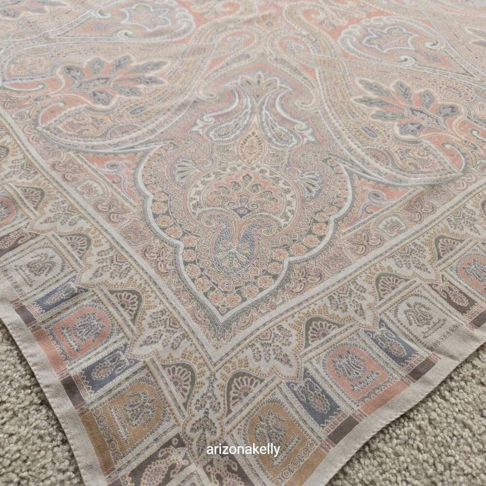 NWOT Altea Wool & Silk Large Square Scarf Muted Grey and Pink Hand-Stitched Hem - Picture 9 of 16